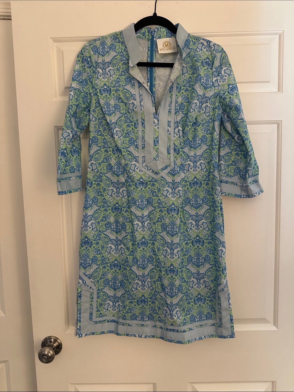NIC+ZOE Blue and Green Printed Tunic Dress